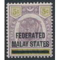FEDERATED MALAY STATES - 1900 5c purple/yellow Tiger of Perak with o/p, MH – SG # 9
