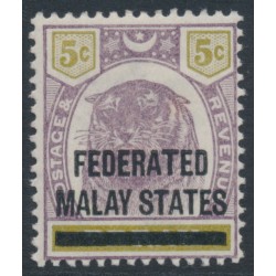 FEDERATED MALAY STATES - 1900 5c purple/yellow Tiger of Perak with o/p, MH – SG # 9