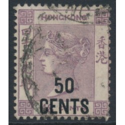 HONG KONG - 1891 50c on 48c dull purple QV, without Chinese characters, used – SG # 46