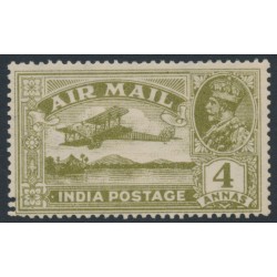 INDIA - 1929 4a olive-green Airmail, double perfs, MH – SG # 222