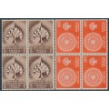 INDIA - 1956 Buddha Jayanti set of 2 in blocks of 4, MNH – SG # 372-373