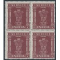 INDIA - 1971 10R brown-lake Official, sideways watermark, block of 4, MNH – SG # O189a