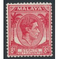 STRAITS SETTLEMENTS - 1937 8c scarlet KGVI unissued value, MNH