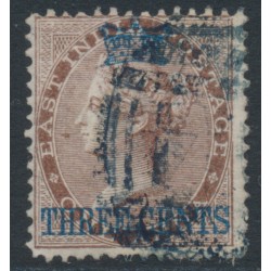 STRAITS SETTLEMENTS - 1867 3c on 1a brown Indian QV issue, used – SG # 3