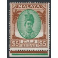 KEDAH - 1950 $5 green/brown Sultan Badlishah, MH – SG # 90