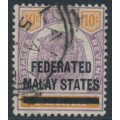 FEDERATED MALAY STATES - 1900 10c purple/orange Tiger of Perak with o/p, used – SG # 10