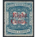 NORTH BORNEO - 1890 8c on 25c indigo Coat of Arms, MH – SG # 52