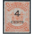 NORTH BORNEO - 1899 4c on $1 scarlet Coat of Arms, MH – SG # 121