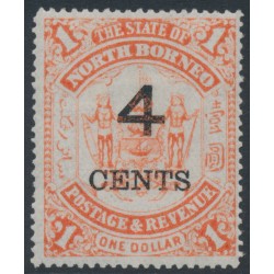 NORTH BORNEO - 1899 4c on $1 scarlet Coat of Arms, MH – SG # 121