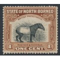 NORTH BORNEO - 1909 1c chocolate-brown Tapir, perf. 14:14, MH – SG # 158