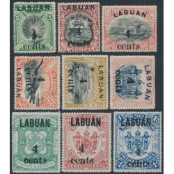 LABUAN - 1904 5c to $1 Pictorials & Arms set of 9 overprinted '4 cents', MH – SG # 129-137
