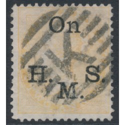 INDIA - 1874 2a yellow QV, elephant watermark, o/p On H.M.S., used – SG # O33