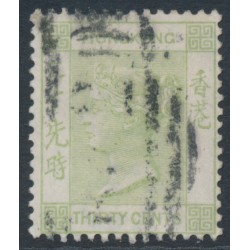 HONG KONG - 1891 30c yellowish green QV, crown CA watermark, used – SG # 39