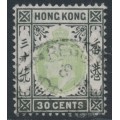 HONG KONG - 1903 30c dull green/black KEVII, multi crown CA watermark, used – SG # 84