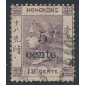 HONG KONG - 1880 5c on 18c lilac QV, crown CC watermark, used – SG # 24