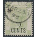 HONG KONG - 1898 10c on 30c yellowish green QV, crown CA watermark, used – SG # 55a