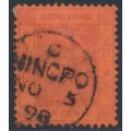HONG KONG - 1891 10c purple on red QV, crown CA watermark, Ningpo cancel – SG # 38 / Z682