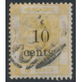 HONG KONG - 1880 10c on 16c yellow QV, crown CC watermark, used – SG # 26