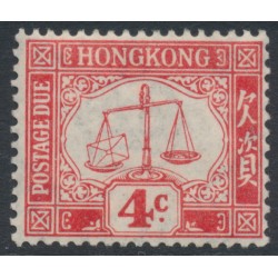 HONG KONG - 1923 4c scarlet Postage Due, upright watermark, MH – SG # D3