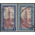 INDIA - 1949 10R Qutb Minar, both shades, used – SG # 323+323b