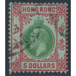 HONG KONG - 1917 $5 green/red on blue-green KGV, multi crown CA watermark, used – SG # 115b