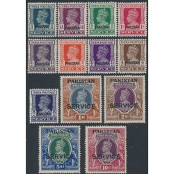 PAKISTAN - 1947 3p to 10R Indian KGVI set of 13, o/p SERVICE, MH – SG # O1-O13