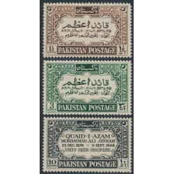 PAKISTAN - 1949 1½a to 10a Mohammed Ali Jinnah set of 3, MH – SG # 52-54