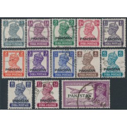 PAKISTAN - 1947 3p to 14a Indian KGVI short set of 13, o/p PAKISTAN, used – SG # 1-13