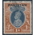 PAKISTAN - 1947 1R grey/brown India KGVI, inverted watermark, o/p PAKISTAN, used – SG # 14w