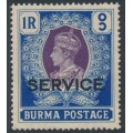 BURMA - 1939 1Rp purple/blue KGVI definitive, o/p SERVICE, MH – SG # O24
