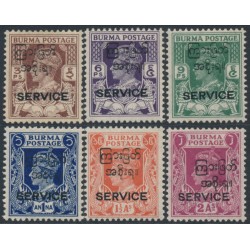 BURMA - 1947 3p to 2a KGVI set of 6, o/p SERVICE & Burmese Govt., MH – SG # O41-O46