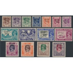 BURMA - 1947 3p to 10Rp KGVI definitives set of 15, o/p Burmese Govt., MNH – SG # 68-82