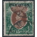 PAKISTAN - 1947 15R brown/green Indian KGVI, o/p PAKISTAN, used – SG # 18