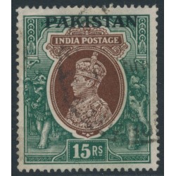 PAKISTAN - 1947 15R brown/green Indian KGVI, o/p PAKISTAN, used – SG # 18