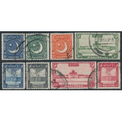 PAKISTAN - 1949 1a to 12a Definitives set of 8, crescent faces left, used – SG # 44-51