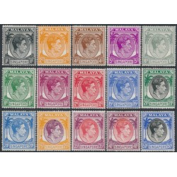 SINGAPORE - 1948 1c to 50c KGVI definitives set of 15, perf. 17½:18, MH – SG # 16-27