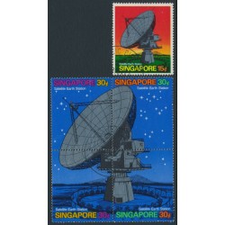 SINGAPORE - 1971 15c & 30c block of 4 Satellite Earth Station, used – SG # 160+161a