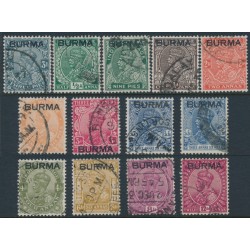 BURMA - 1937 3p to 12a Indian KGV definitives, short set of 13, used – SG # 1-12