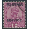 BURMA - 1937 8a purple Indian KGV definitive, o/p SERVICE, used – SG # O9