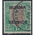 BURMA - 1937 1Rp chocolate/green Indian KGV definitive, o/p SERVICE, used – SG # O11