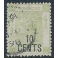 HONG KONG - 1898 10c on 30c yellowish green QV, crown CA watermark, used – SG # 55a