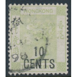 HONG KONG - 1898 10c on 30c yellowish green QV, crown CA watermark, used – SG # 55a