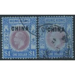 HONG KONG - 1917 $1 purple/blue KGV, o/p CHINA, both shades, used – SG # 13+13a