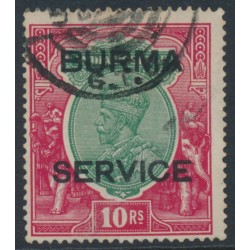 BURMA - 1937 10Rp green/scarlet Indian KGV definitive, o/p SERVICE, used – SG # O14