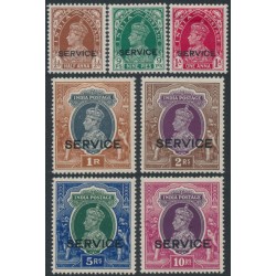 INDIA - 1938 ½a to 10R KGVI set of 7 overprinted SERVICE, MH – SG # O132-O138