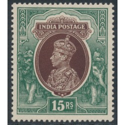 INDIA - 1937 15R brown/green KGVI, inverted multi star watermark, MH – SG # 263w 