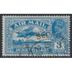 INDIA - 1929 3a blue Airmail, variety ‘1 for second I of INDIA’, used – SG # 221b