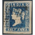 INDIA - 1854 ½a deep blue QV, die I, imperforate, used – SG # 4