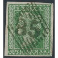 INDIA - 1854 2a green QV, imperforate, used – SG # 31
