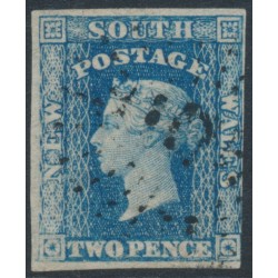 AUSTRALIA / NSW - 1856 2d ultramarine Diadem, imperf., ‘2’ watermark, plate I, used – SG # 111